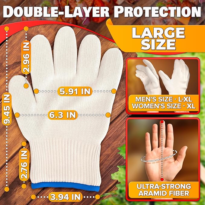Heat Resistant Gloves for Cooking & Grilling – Aramid Oven Mitts Gloves with Fingers, Short-Term Hand Protection up to 932°F and Secure Grip for Baking, Fryer, and BBQ