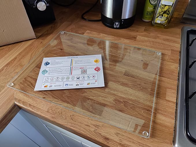 Kitchenville Glass Cutting Board 16"x12": Tempered Glass Kitchen Counter Protector - Durable- Scratch-Resistant, Heat-Proof - Clear Design
