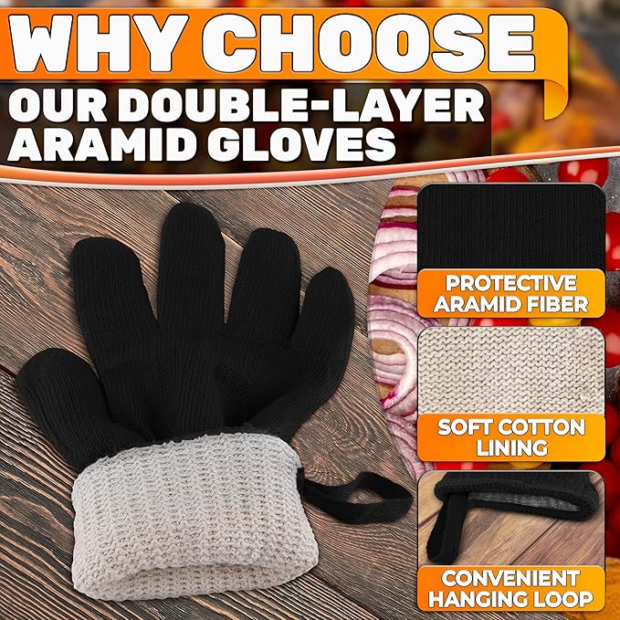 Heat Resistant Gloves – Aramid Oven Gloves with Fingers for Cooking & Grilling, Lightweight BBQ Gloves with Cotton Lining, Non-Slip, 9.45"x3.94" Kitchen Mitts for Baking & Frying, Great Gift for Chefs