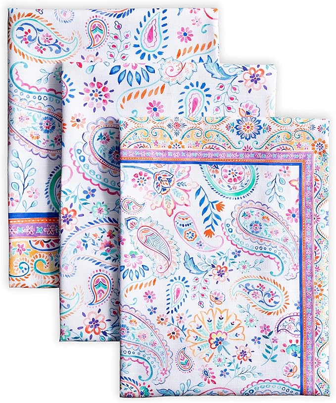 Maison d' Hermine Kitchen Towels Set of 3 100% Cotton 27.50" x 20" Reusable Cloth Tea Dish Towels Absorbent with Hanging Loop for Kitchen Gifts for Mothers Day Spring/Summer (Indian Floral)