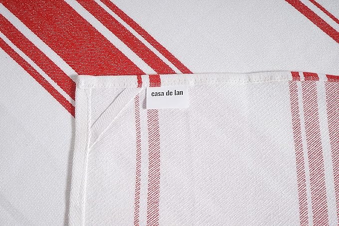 Kitchen Towels Set – Pack of 6 (20’’ x 30’’) Extra Large Premium Cotton Dish Towels for Kitchen – Super Striped Towels – Absorbent – 100% Cotton – Hanging Loop – Red