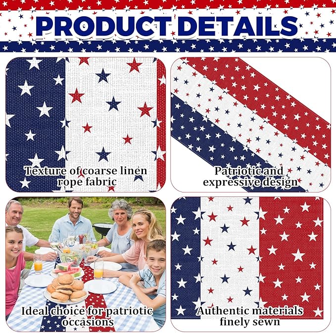 72 x 13 Inches Patriotic Table Runner, Red White and Blue Star Print American Flag Runner for 4th of July, Memorial Day, Veterans Day, and Independence Day Table Top Kitchen Decorations