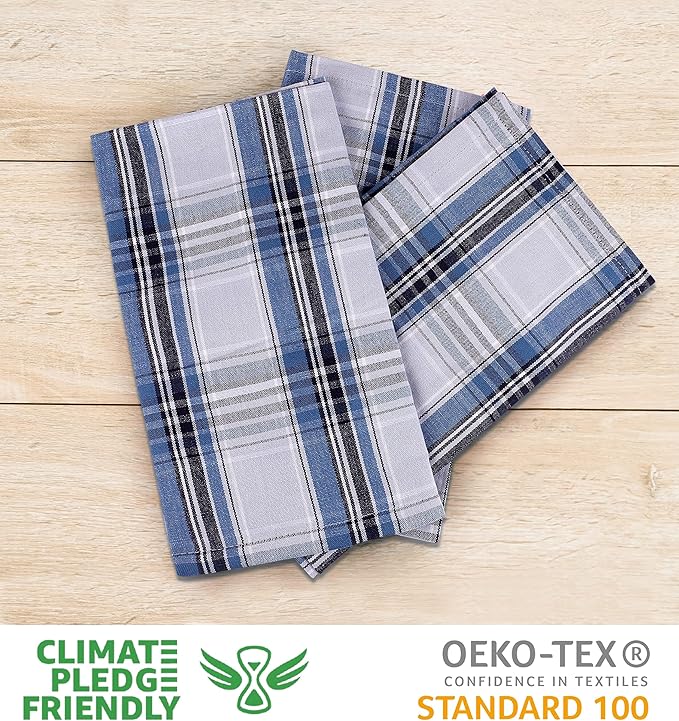 Urban Villa Cotton Dinner Napkins Set of 12, 20x20 Inches Blue Checks, Soft Premium Hotel Quality Napkins, Highly Absorbent, Reusable & Washable Table Dinner Cloth Napkins for Parties & Wedding