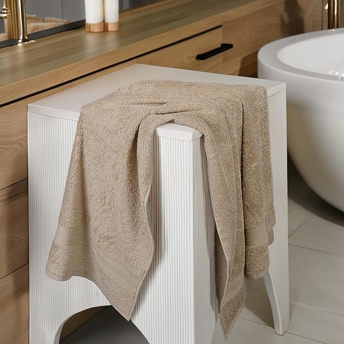Commercial Bulk Pack of 12 Large Bath Towels – 100% Cotton Terry 24" x 50" – Ideal for Hotels, Salons, Gyms, Spas & Institutional Use – Beige