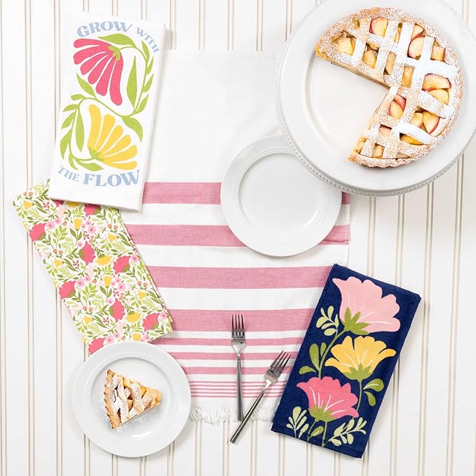 Ritz 100% Cotton Kitchen Towels, Floral Tulips Spring – 16"x26" – Absorbent Dish Towels for Drying & Cleaning – Soft & Durable (Set of 4)