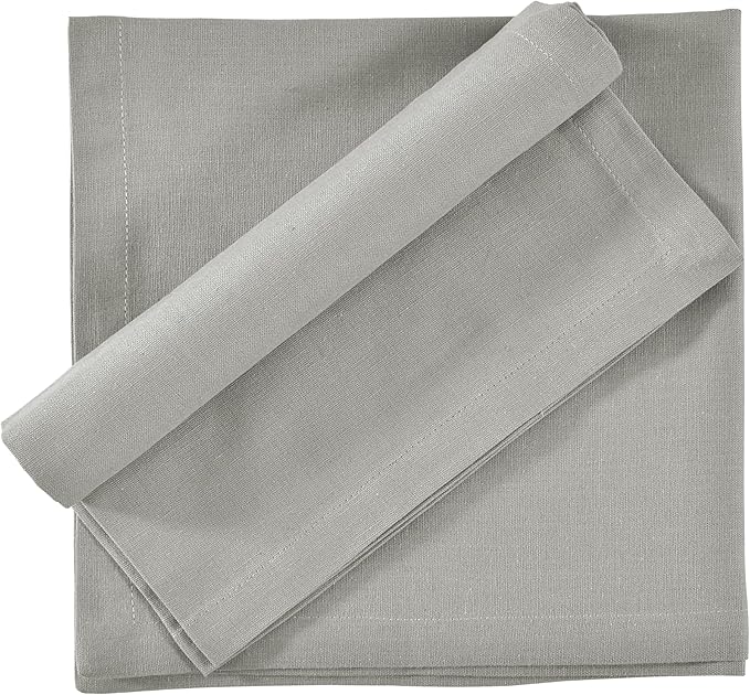 FINGERCRAFT Dinner Cloth Napkins, Cotton Linen Blend Mitered Corner Napkins Cloth 12 Pack Natural Premium Quality for Every Day Use, Parties, Easter, Thanksgiving, Weddings, 18x18 inch Grey