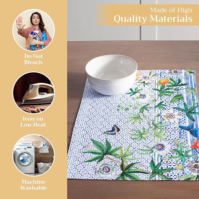 Maison d' Hermine Placemats Set of 4 100% Cotton Washable Cloth Place Mats Reusable Table Mats for Kitchen Dining Party Wedding Gifts for Mothers Day Spring/Summer (Passiflora, 13" x 19")