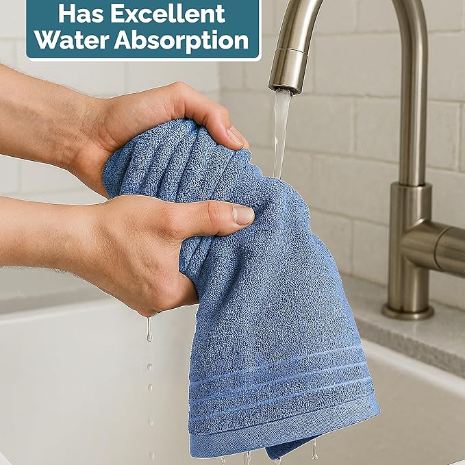 CASA PLATINO Bath Hand Towels for Bathroom - Pack of 6 (16"x28"), 100% Cotton Hand Towel - Soft, Durable, Quick Dry & Highly Absorbent - Hotel Quality Face Towels for Salons & Home Use - Cerulean Blue