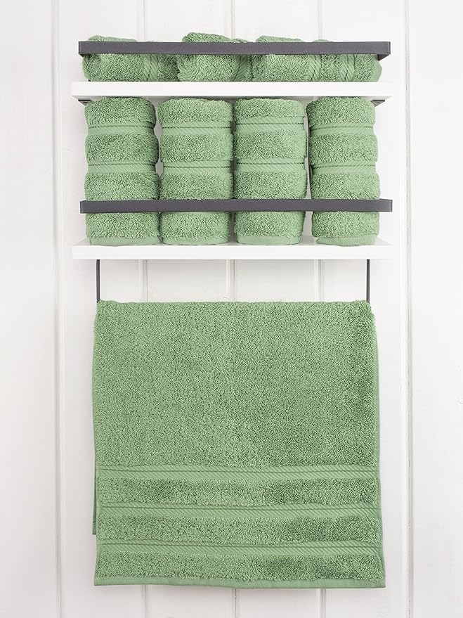 American Soft Linen Luxury Hand Towels for Bathroom, 600 GSM Heawy Weight 16x28 Size 100% Cotton Turkish 4 Piece Hand Face Towel Set, Sage Green Hand Towels