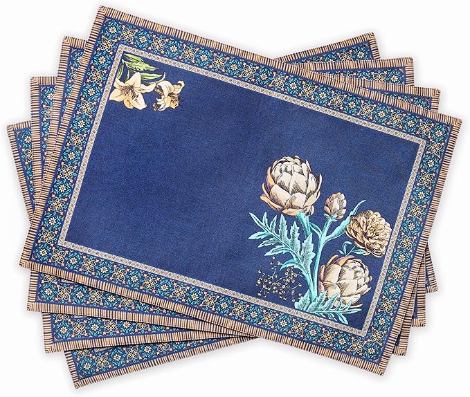 Maison d' Hermine Placemats 100% Combed Cotton Premium Set of 4 Decorative Washable Table Cloth Placemat, Dining, Buffet Parties & Wedding Use Artichoke (13 Inch x 19 Inch)