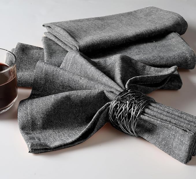 Native Fab Set of 4 Chambray Cloth Napkins - 100% Cotton, 17x17 Inches, Soft, Durable, Washable, Hotel-Quality Dinner Napkins - Reusable Table Linen for Home Dining, Café, Events, Buffet, Black