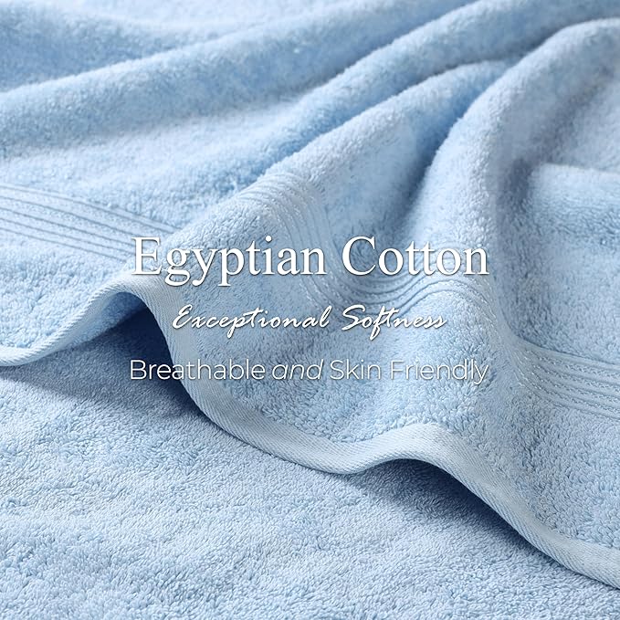 Superior Egyptian Cotton 12-Piece Towel Set, Assorted Towels for Home Bathroom, Guest Bath Decor Essentials, Includes 4 Bath, 4 Hand, 4 Face Towels/Washcloths, Quick Dry, Absorbent - Light Blue