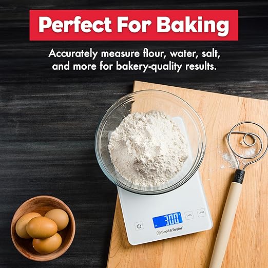 Brod & Taylor High Capacity Baking & Kitchen Scale (Weighs up to 33lbs/15kg of Ingredients), 1-Gram Precision, Five Unit Options, 5-Minute Display, Batteries Included
