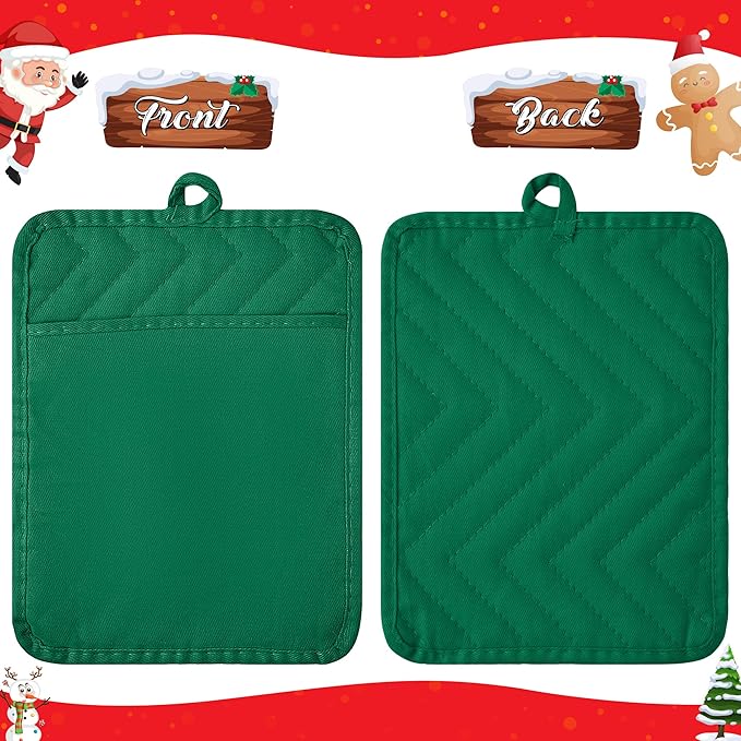 R HORSE 6Pcs Christmas Red Green Potholders with Pockets Baking Cooking Gift Kitchen Cotton Heat Resistant Potholder Machine Washable Hot Pads Oven Mitt Christmas Pot Holder Gift