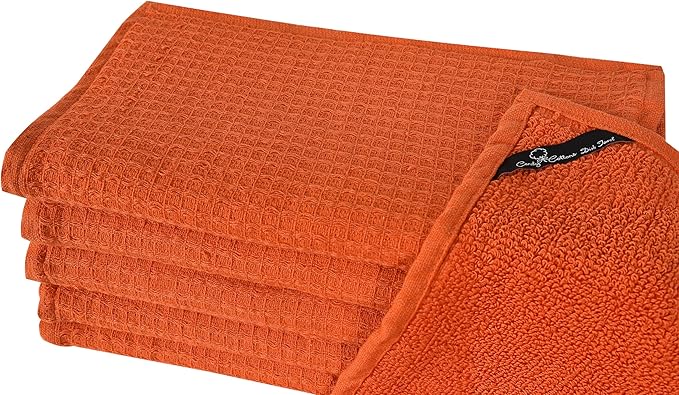 Dish Towels|Kitchen Dish Cloths Two-Sided Waffle Terry|13x28 Inches 100% Cotton Dish Rags Washing Dishes|Super Absorbent Reusable Quick Drying Dish Towels| 6-Pc Set Orange