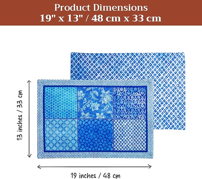 Maison d' Hermine Placemats Set of 4 100% Cotton Washable Cloth Place Mats Reusable Table Mats for Kitchen Dining Party Wedding Gifts for Mothers Day Spring/Summer (Indigo Love, 13" x 19")