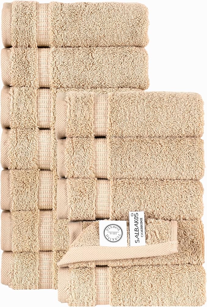 SALBAKOS 100% Turkish Cotton Washcloth Set of 12, 13x13 inch | Premium Quality | Hotel & Spa Collection | Ultra Soft, Super Absorbent, Wash Cloth Towels | Made in Turkey (Taupe, 12 Washcloths)