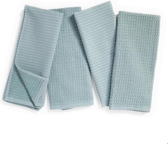 Thyme and Sage 100% Cotton Premium Turkish Kitchen Hand Towel Set, 16"x26", Ultra Absorbent, 350 GSM, Blue Maize, Pack of 4