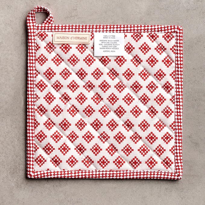 Maison d' Hermine Pot Holders 100% Cotton Heat Resistant Potholders 8" x 8" Hot Pads with Loop for Thanksgiving Christmas Decorations BBQ Cooking Baking Handling Hot Pans (Pack of 1, Rural Christmas)
