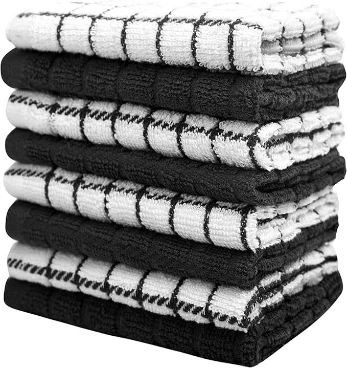 Bumble Dish Cloths (8 Pack) | 12" x 12" | 100% Cotton Kitchen Towels | 405 GSM | Soft, Highly Absorbent & Durable Dish Towels for Kitchen | Black