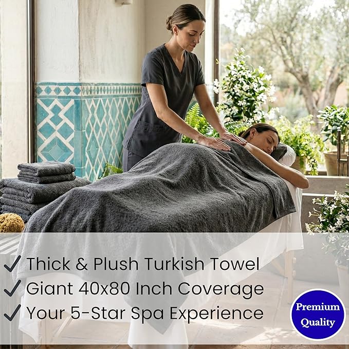 SALBAKOS Luxury 100% Turkish Cotton Bath Sheets 40x80 in Oversized Extra Large Bath Towels | Premium Hotel Quality Thick Soft Absorbent Turkish Towel for Spa Beach (Pack of 1, Gray, Jumbo Bath Sheet)
