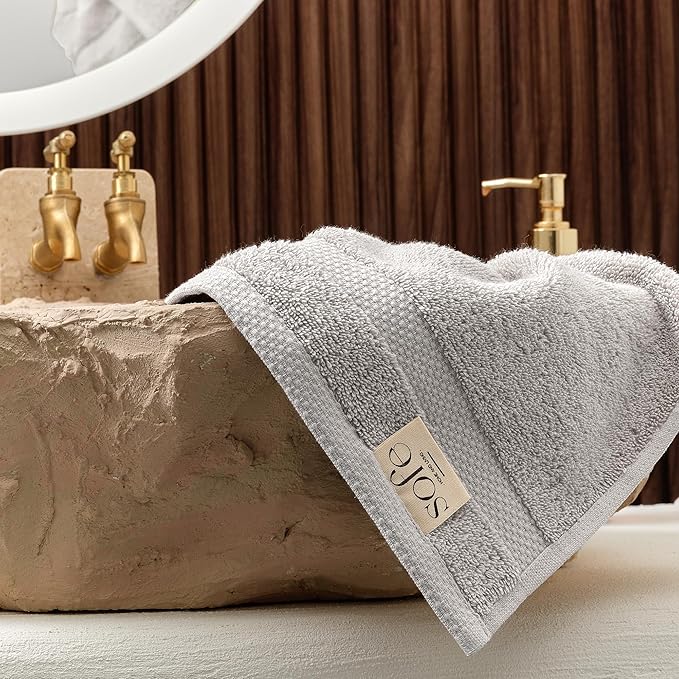 SOFE H&L | Olea Luxury Turkish Cotton Bath Towels Set of 4 : 4 Wash Cloths Cool Gray | Premium, Soft, Durable, Absorbent | Turkish Washcloths for Face