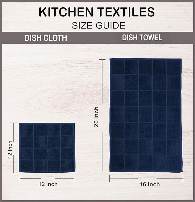 AMOUR INFINI Kitchen Towels Pack of 4, Terry Cotton Dish Towels, Ultra Absorbent, Quick Drying Hand & Tea Towels, Soft Durable Cleaning Cloths with Hanging Loop, 16 x 26 Inch (Navy/Blue)