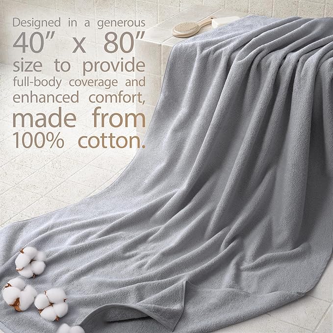 Cotton Paradise 100% Cotton 40x80 Oversized Bath Sheet, Extra Large Turkish Bath Towels for Bathroom, Light Gray Bathsheet