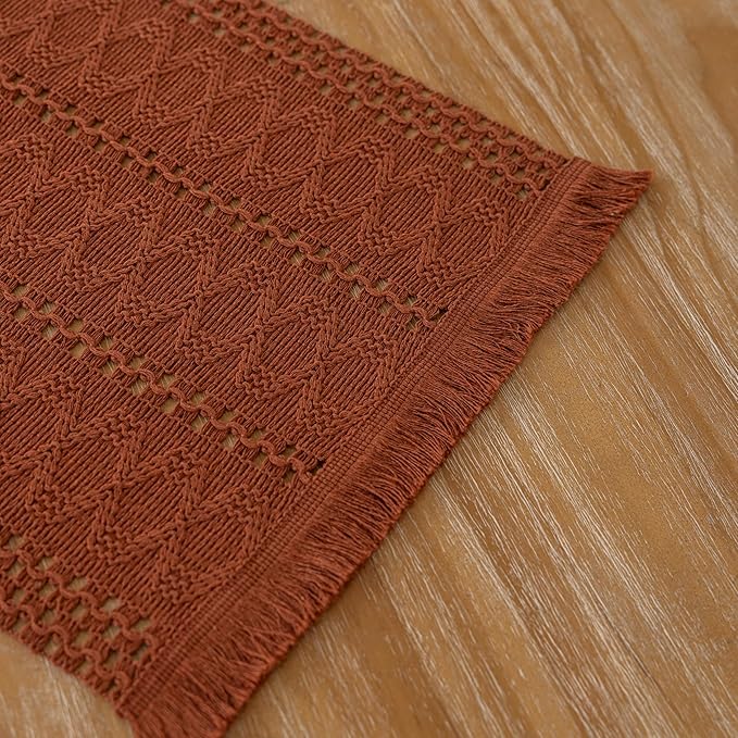 Keketoarrange Boho Rust Table Runner for Home Decor 12x72 Inches Farmhouse Macrame Burlap Jute Rustic Dining Kitchen Centerpiece Bohemian Decor French Country Baby Bridal Shower Decorations