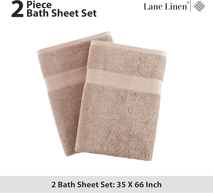 LANE LINEN 100% Natural Cotton Bath Sheets 2 Pack (35"x66") - Ring Spun Extra Large Bath Sheet - Quick Dry, Soft & Absorbent Oversized Shower Towels - Holds Well After Multiple Washes - Taupe