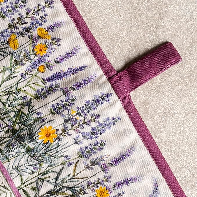 Maison d' Hermine Double Oven Mitts 100% Cotton 7"x35" Double Oven Mitt Heat Resistant BBQ Cooking Gloves with Loop Baking Grilling Gifts for Mothers Day Spring Summer (Fanny Lavender)