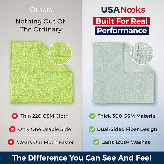 USANOOKS Microfiber Cleaning Cloth - Sea Green - 8Pcs (12.5x12.5 inch) High Performance - 1200 Washes, Ultra Absorbent Car Towel Traps Grime & Liquid for Streak-Free Mirror Shine - car Washing Cloth