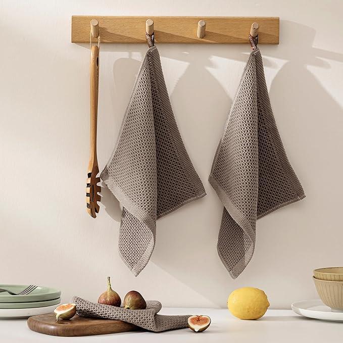 joybest Cotton Kitchen Dish Cloths, 8-Pack Waffle Weave Ultra Soft Absorbent Dish Towels Washcloths Quick Drying Dish Rags, 12x12 Inches, Coffee