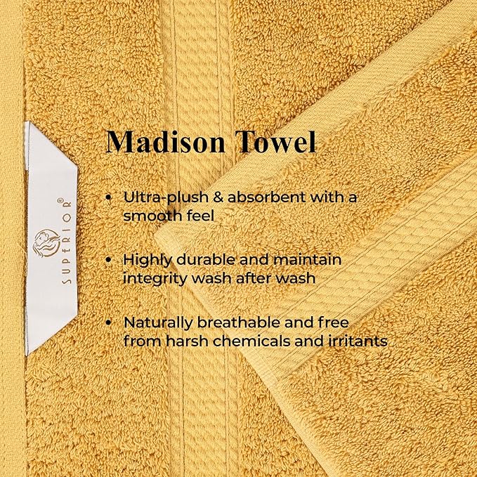 Superior Egyptian Cotton Pile Bath Towels, Ultra Soft Luxury Towel, Thick Plush Essentials, Absorbent Heavyweight, Guest Bath, Hotel, Resort, Spa, Pool, Home Bathroom, Shower Basics, Set of 4, Gold
