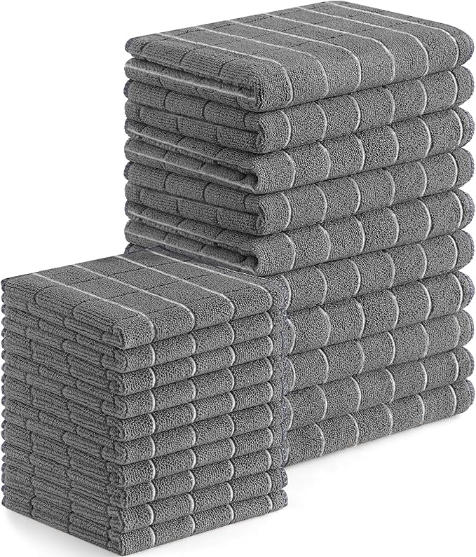 Homaxy Microfiber Kitchen Towels and Dishcloths Set, 20 Pack Soft and Absorbent Dish Hand Towels Bulk, 28 x 16 Inch & 12 x 12 Inch Quick Drying Rags for Washing Dishes, Grey