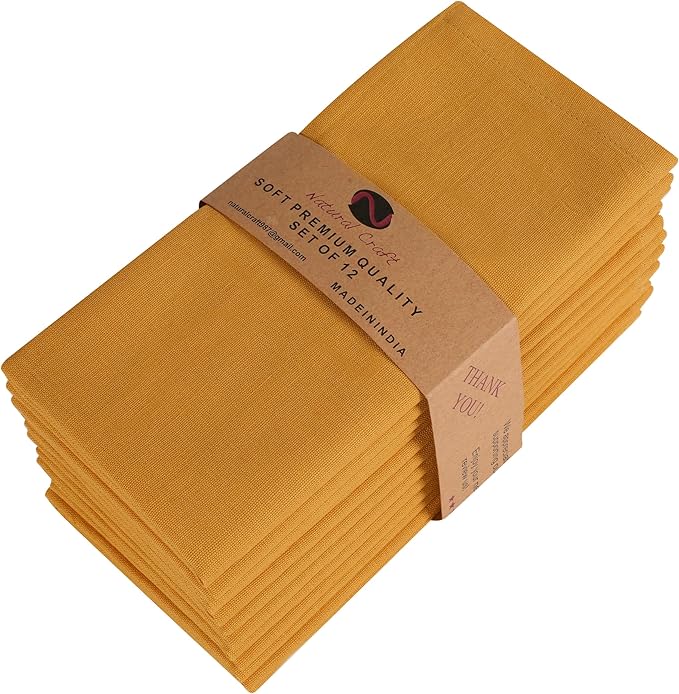NATURALCRAFT Cloth Napkins Set of 12 Cotton Linen18x18 inch Washable Easter Napkins Cloth - Soft Durable Reusable - Ideal for Hotel Hotel Farmhouse Party Wedding Everyday Use Kitchen Mustard Yellow