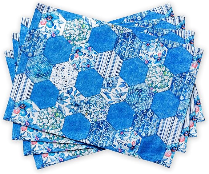Maison d' Hermine Placemats Set of 4 100% Cotton Washable Cloth Place Mats Reusable Table Mats for Kitchen Dining Party Wedding Gifts for Mothers Day Spring/Summer (Summer Blues, 13" x 19")