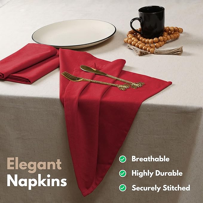 Native Fab Cloth Napkin Set of 12, 100% Cotton, Washable, Reusable Dinner Cloth Napkin 17x17 inches, Table Decor Napkins for Dinner, Events, Red