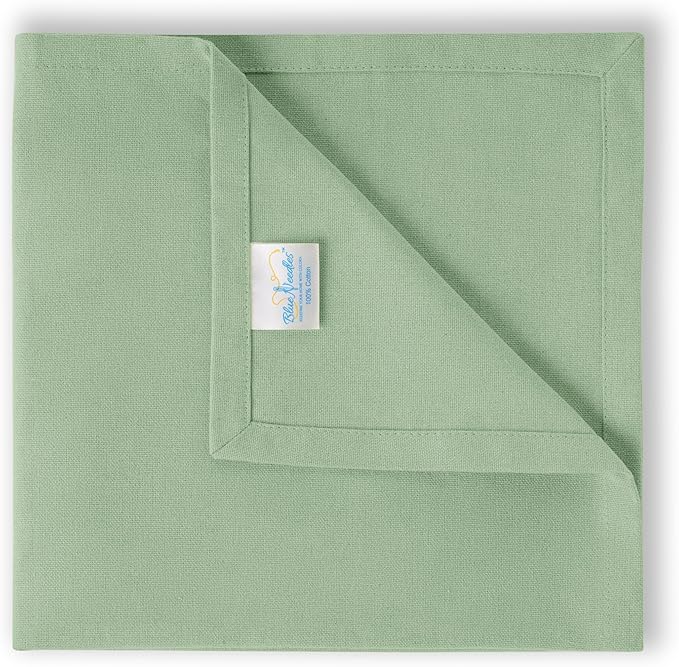 Blue Needles Solid Cloth Napkins Set of 12 Sage Green 100% Cotton Dinner Napkins 18x18 inches - Soft, Reusable, Absorbent & Washable Linen, Ideal for Christmas Events, Parties & Everyday Use