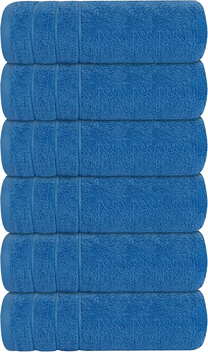 Tens Towels Pack of 6 Hand Towels, 100% Cotton, Lighter Weight, Quick to Dry, 16 x 28 Inches, Super Soft & Absorbent, Perfect for Bathroom & Kitchen, Blue