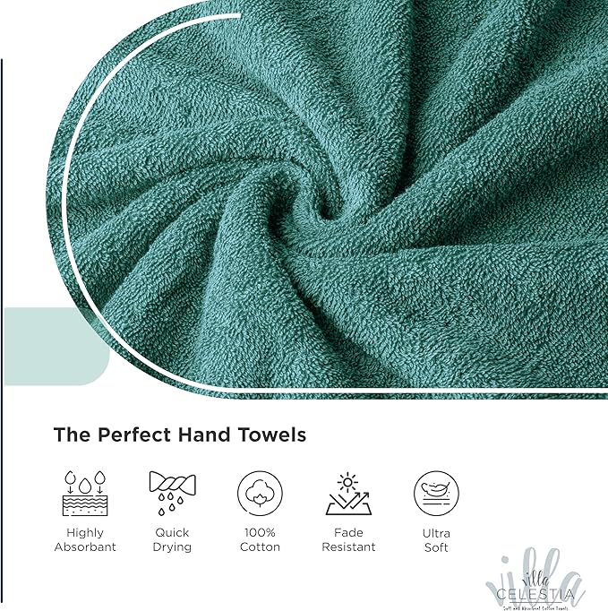 100% Cotton Wash Cloth for face & Body Set of 12, (12 x 12 inches) Sustainable, Soft, Highly Absorbent, Combed Cotton Wash Cloths Pack of 12 for Hotels, Spa, Bathroom, Dorm, Teal