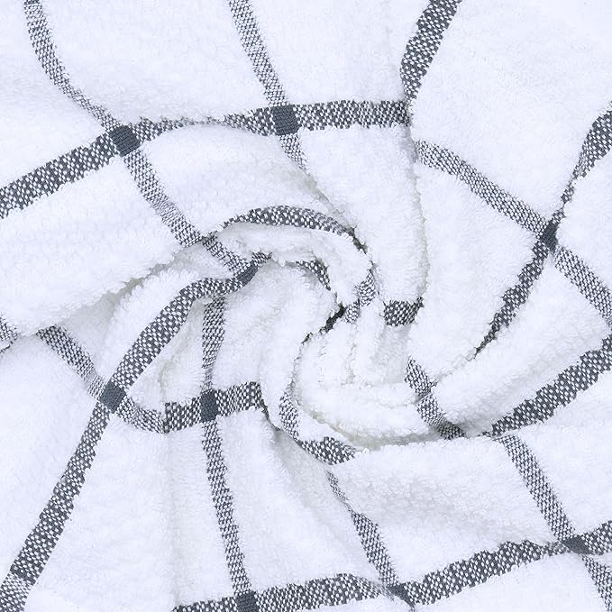 Cotton Cleaning Rags Terry Dish Cloths for Washing Dishes, Set of 8 Dish Rags for Cleaning, Light and Soft Dish Towels for Kitchen Drying Dishes, 12 Inch x 12 Inch (Grey Plaid)