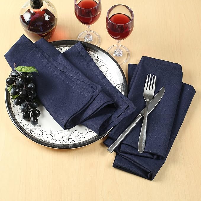 NATURALCRAFT Cloth Napkins Set of 12 Cotton Linen 18x18 Inch - Soft Durable Easter Washable - Ideal for Hotel Farmhouse Party Spring Summer Easter - Perfect Everyday Use - Navy Blue