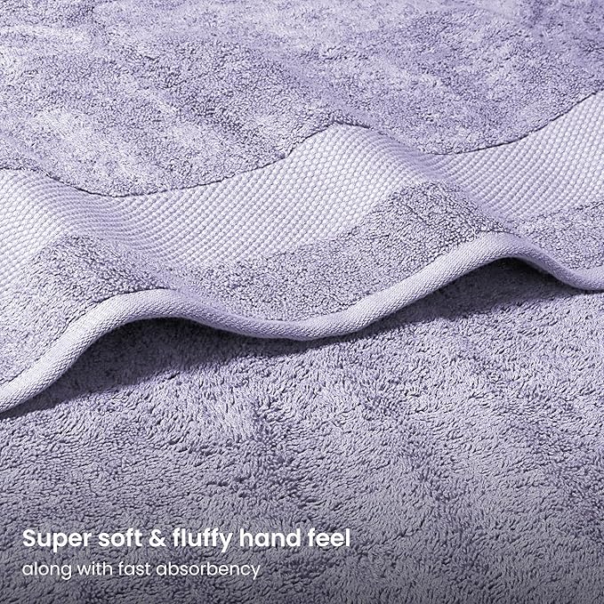 BIOWEAVES 100% Organic Cotton Bath Towel Set | 700 GSM Plush 6-Piece Premium Towel Set GOTS Certified, 2 Bath Towels, 2 Hand Towels & 2 Washcloths - Lavender