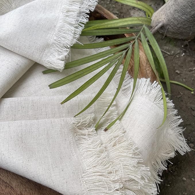 Bedding Craft Linen Cloth Dinner Napkins Set of 12 – 18x18 Natural with Fringed Corners – Machine Washable Fabric Napkins for Weddings, Baby Showers, Parties & Dining