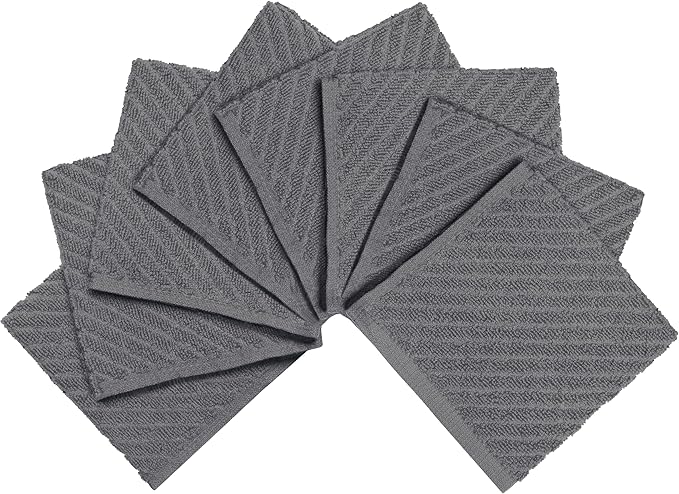Bumble Towels Premium Kitchen Dish Cloths (12" x 12") | 8 Pack | Diagonal Deluxe Dish Cloth | High Absorbent Tea Towels Set | Gray