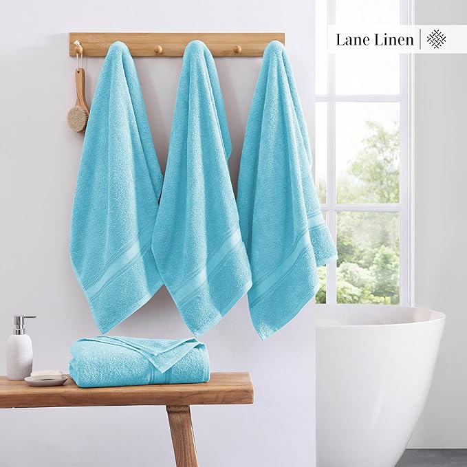 LANE LINEN Extra Large Bath Towels for Bathroom, Zero Twist, 100% Cotton Quick Dry Bath Sheet Set, Bath Towel Sets for Bathroom, Soft Shower Towels, Hotel Towels, Luxury Bath Towels Set of 4 - Blue