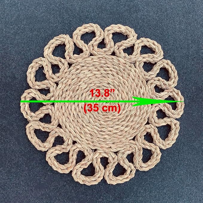 Laquedecraft 13.8" Set of 10 Round Seagrass Placemats | Boho Woven Rattan Table Mats | Farmhouse Wicker Spring Plate Chargers Like Water Hyacinth, Seagrass for Wedding, Party, Christmas, Events
