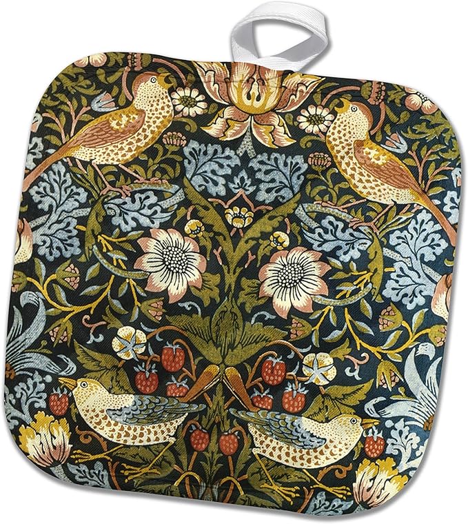 3D Rose PHL_219390_1 William Morris Strawberry Thief Pattern Pot Holder, 8 by 8"