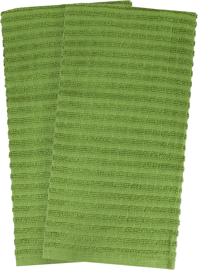Ritz Royale Collection 100% Combed Terry Cotton, Highly Absorbent, Oversized Kitchen Towel Set, 28" x 18", 2-Pack, Solid, Cactus Green